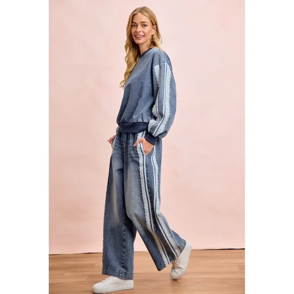 BiBi Washed Denim‎ Lace Contrast Sided Sweatshirt - Image 15