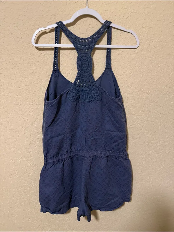 Free People Navy Crochet-Back Romper - Image 3