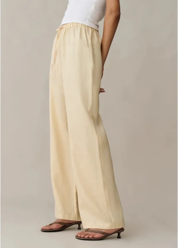 Caara Butter Yellow Linen Pants Size XS - Image 3