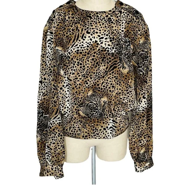 Vintage Leopard Print Blouse Animal Pattern Top Chic Street Style M/L - Image 2