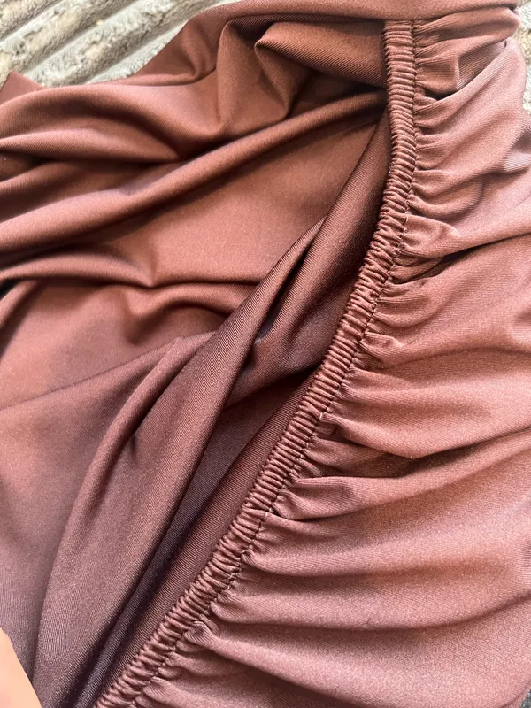 Boutique Luxury Gold Hardware Cowl Neck Bodysuit - Chocolate Brown "Old Money" Style - Image 2