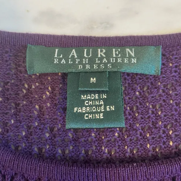 Ralph Lauren Pointelle Knit A-Line Dress Size M Purple (Retail‎ $169) Fit Flare - Image 8
