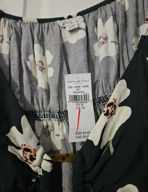American Eagle Outfitters Black Floral Keyhole Babydoll long sleeve Dress XL. - Image 3