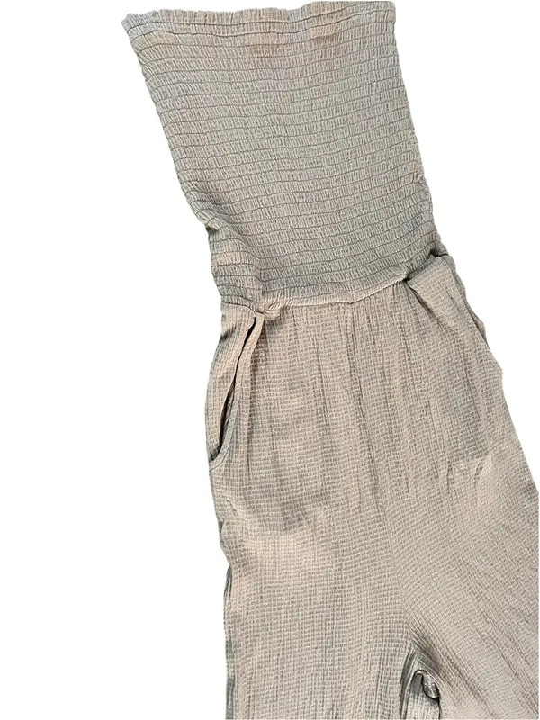 Love Tree Strapless Wide-Leg Jumpsuit in Light Tan - Image 4