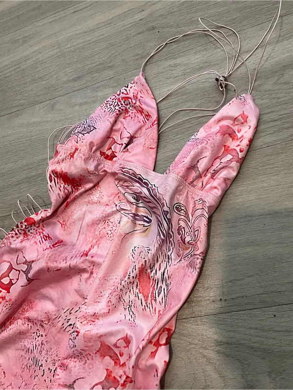 Pink Printed Maxi Dress with V - Image 2