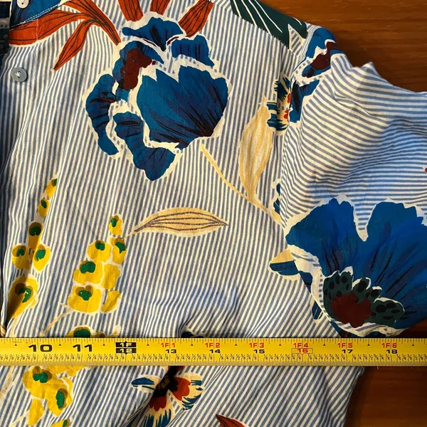 Zara Tie Waist Floral Pinstriped Shirt‎ Dress Women's Cotton Medium - Image 7