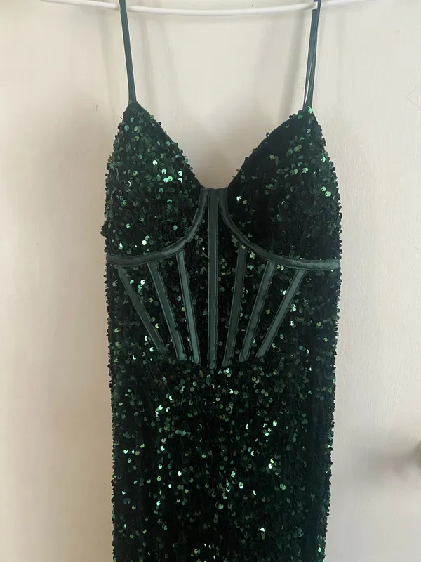 Crystal Doll Dark Green Corset Prom Dress - Image 2