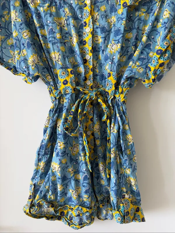 Just Belinda Blue & Yellow Floral One-Piece Romper - Image 3