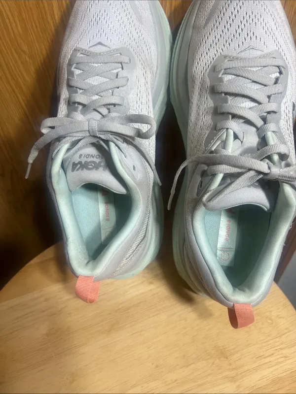 Hoka Women's Running Sneakers in Light Gray, Mint & Coral Accents - Image 6
