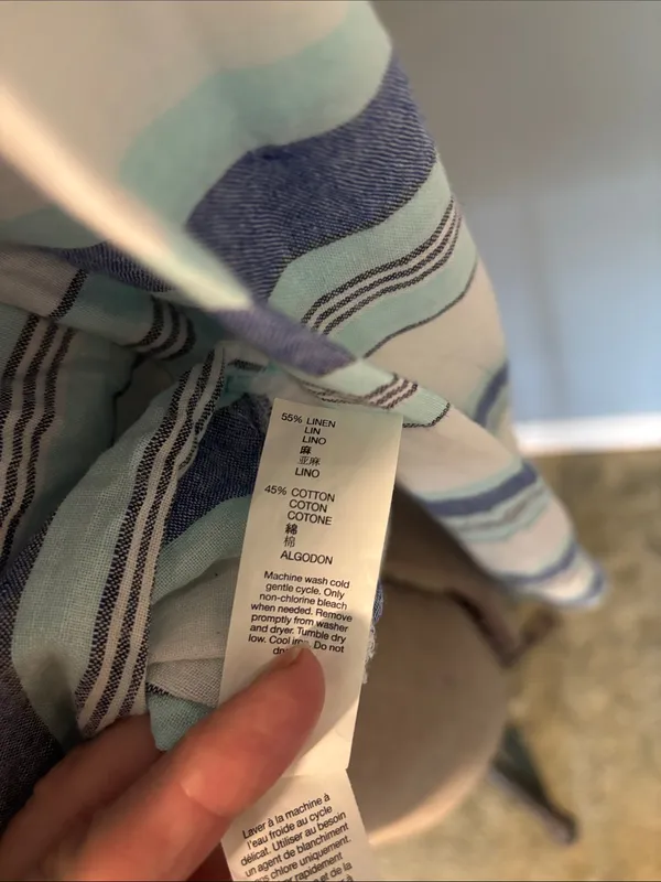 GAP Blue Linen Striped Button-Down Long Sleeve Shirt - Image 9