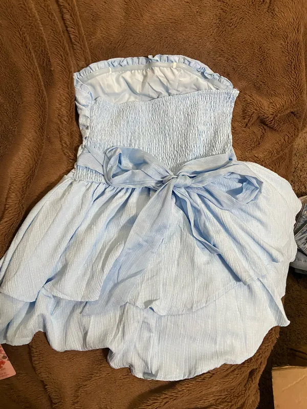 SheIn Pastel Blue Strapless Mini Tube Dress - Image 3