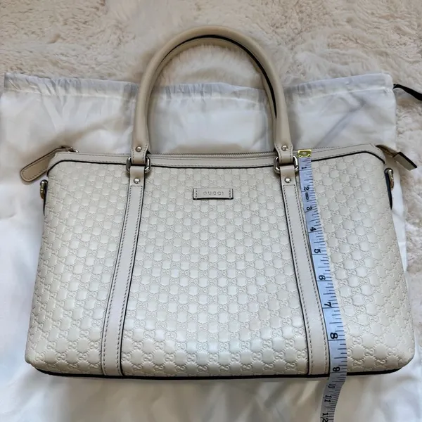 Gucci Microguccissima Logo Leather Tote - Beige - Image 9
