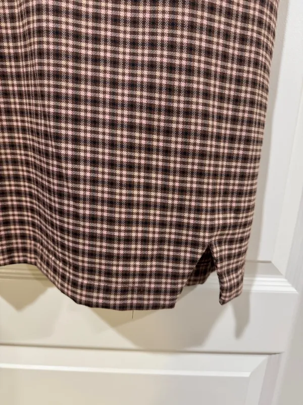 GB girls Brown Plaid Spaghetti-Strap Mini Dress with Subtle Cream Lines / AA43 - Image 4