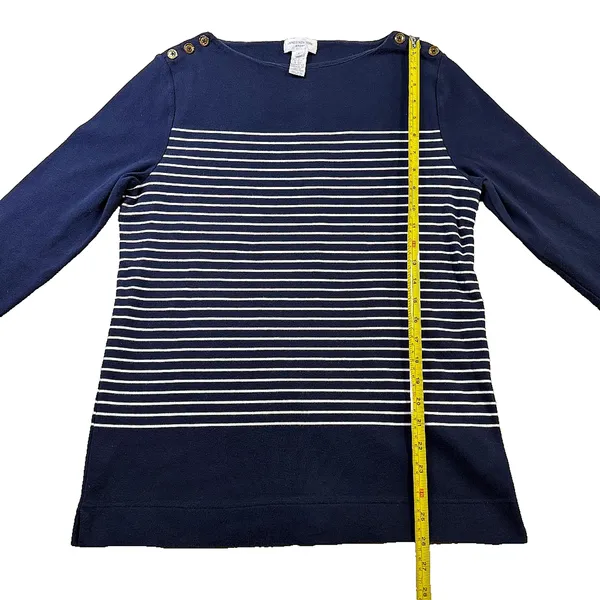 Jones New York Sport Breton Stripe Boat Neck Top Gold Button Shoulders L - Image 7