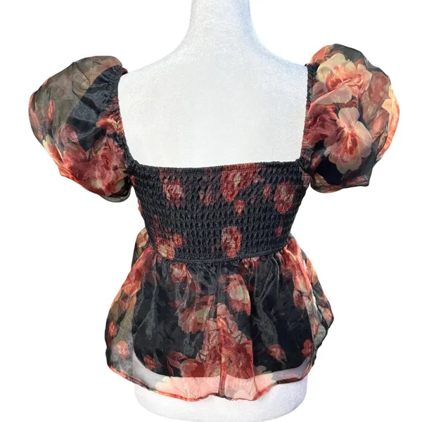 Thirty/Thirty L.A. Floral‎ Puff Sleeve Baby Doll Top Women's Small Cottagecore - Image 2