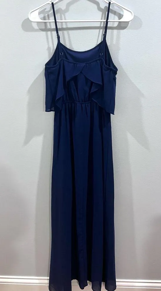 Xhilaration Navy blue ruffle chiffon maxi dress size XS - Image 3