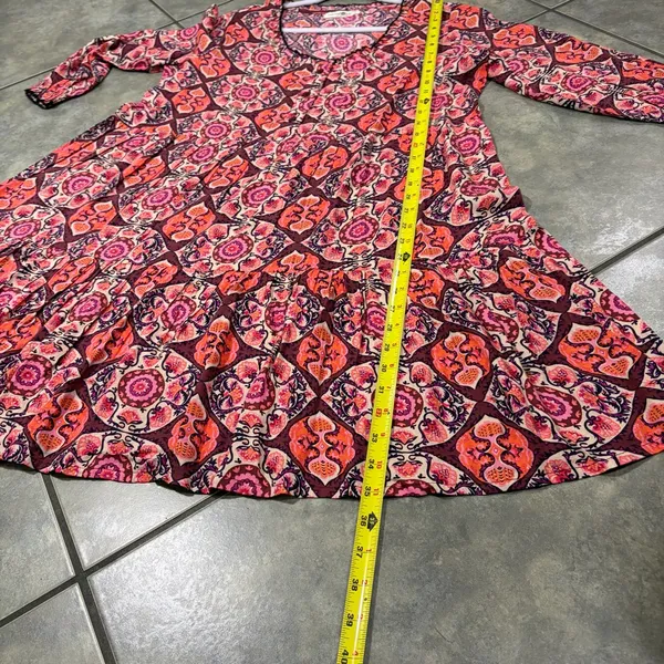 Natural Life Pink Red Floral Paisley Boho Tunic Dress Sz S Boho Cottagecore Cute - Image 9