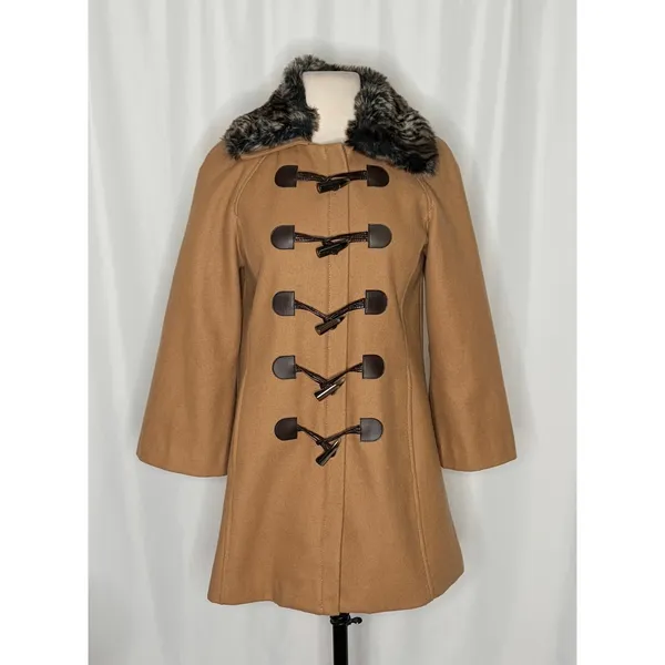 Anthropologie ELEVENSES‎ Melton Wool Toggle Coat Leopard Fur Collar Size 2 - Image 2