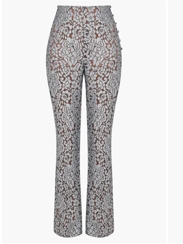 House of CB London Mara Metallic Lace Straight Leg Pants Small - Image 3