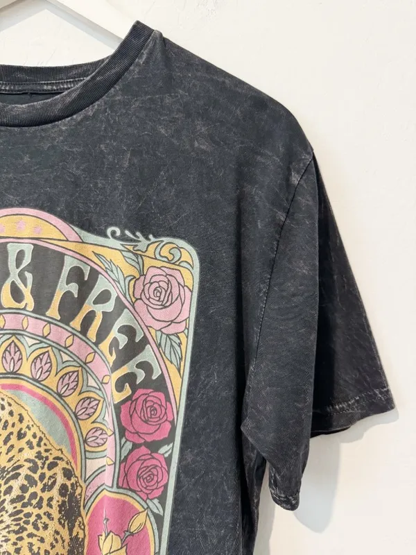 Wild & Free Graphic Boyfriend Tee Size Medium Mineral Wash Leopard Relaxed Fit - Image 4