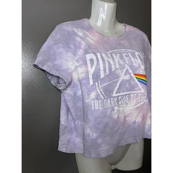 Gap Pink Floyd Shirt Womens Large Purple Tie Dye Dark Side Graphic Cropped Tee - Image 3