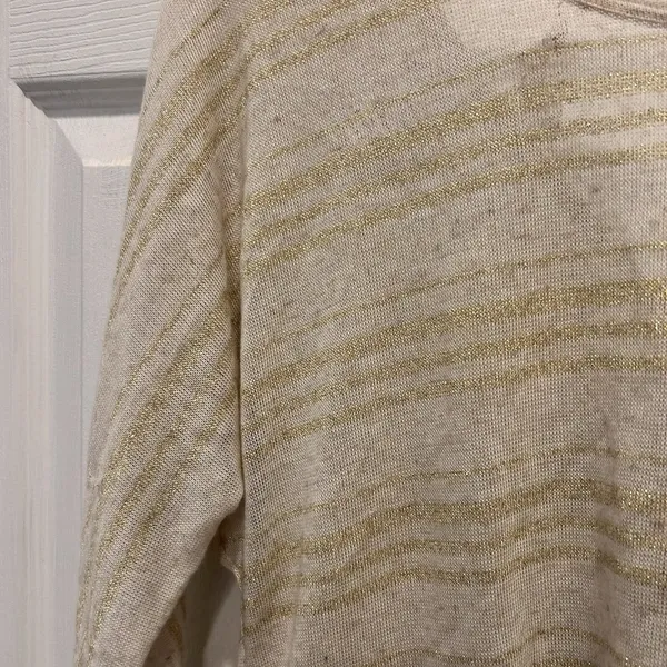 Tea N Rose Womens Gold Metallic Striped Ruched Back Top Cream‎ Large Festival - Image 2
