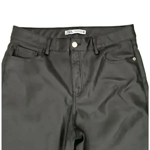 ZARA Faux Leather Pants Black High Waisted Straight Leg SZ 8 #1120 - Image 2