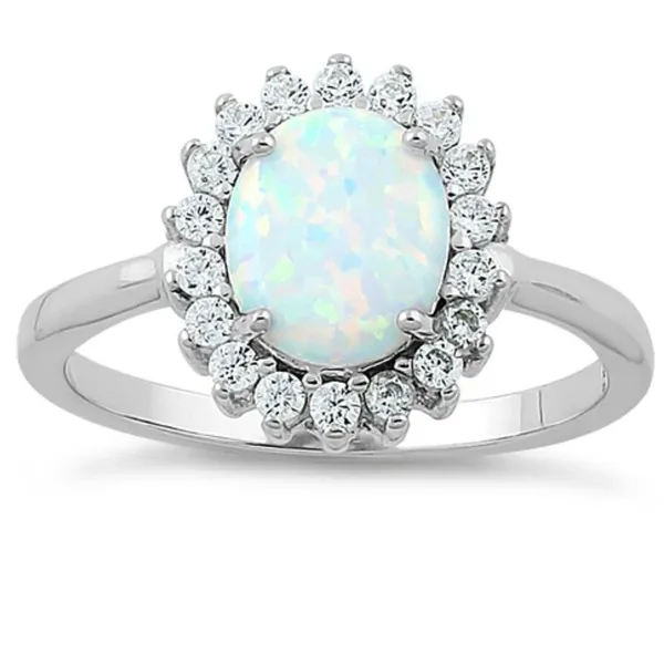 Sterling Silver Size 5 925 Oval White Lab Opal CZ Ring - Image 2