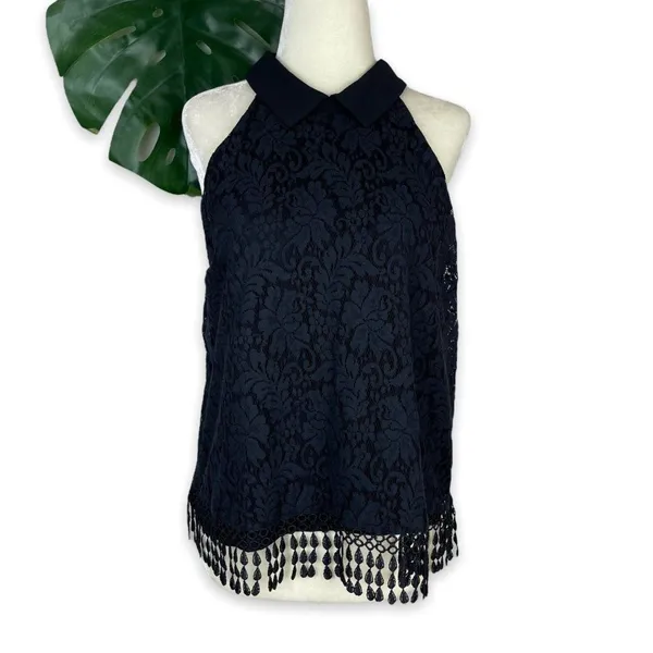 Collective Concepts Peter Pan Collared Top in Black Floral Lace - Image 2