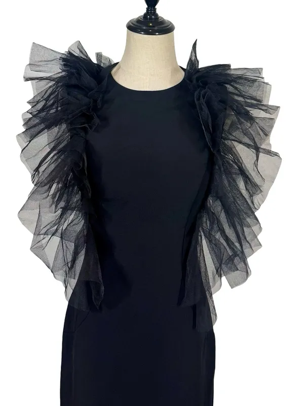 Jovani Sheath Dress with Layered Tulle Shoulders 43152 LBD - Image 5