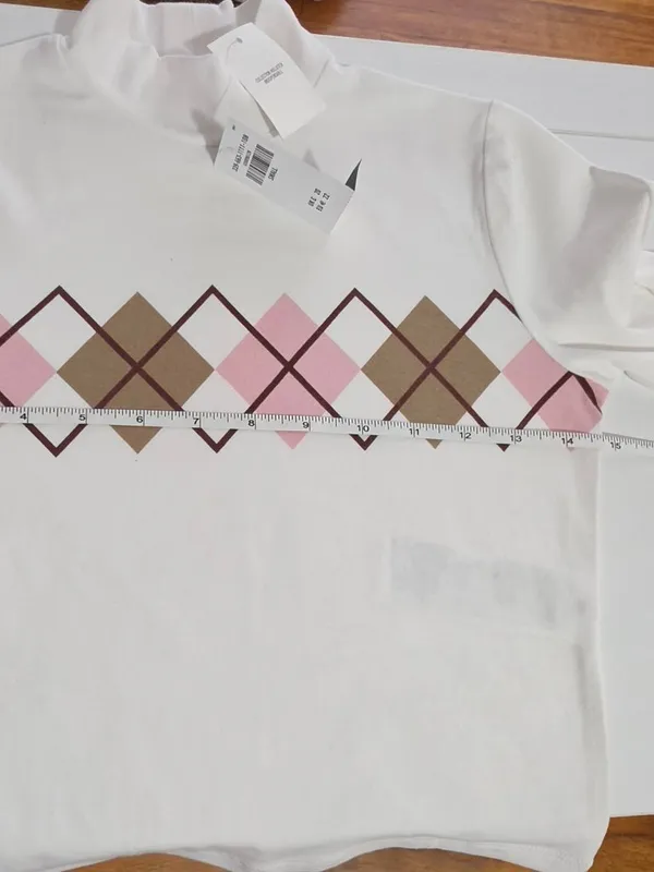 Hollister Argyle Long Sleeve Crop Top - White - Size S - 339-663-1111-108 - Image 6