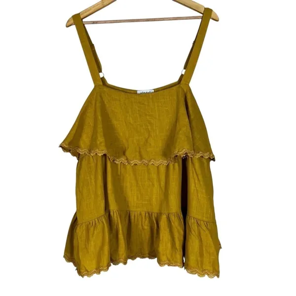 White Birch Tiered Ruffle Solid Camisole Top Mustard Boho Lace Trim Size 1XL - Image 3