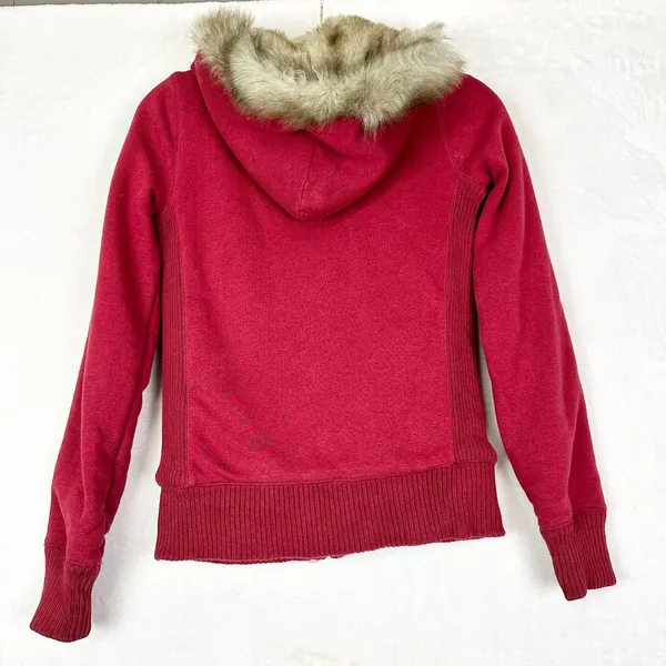 Aeropostale Vintage Y2K Faux Fur Lined Logo Full Zip Hoodie Size Small Maroon - Image 2