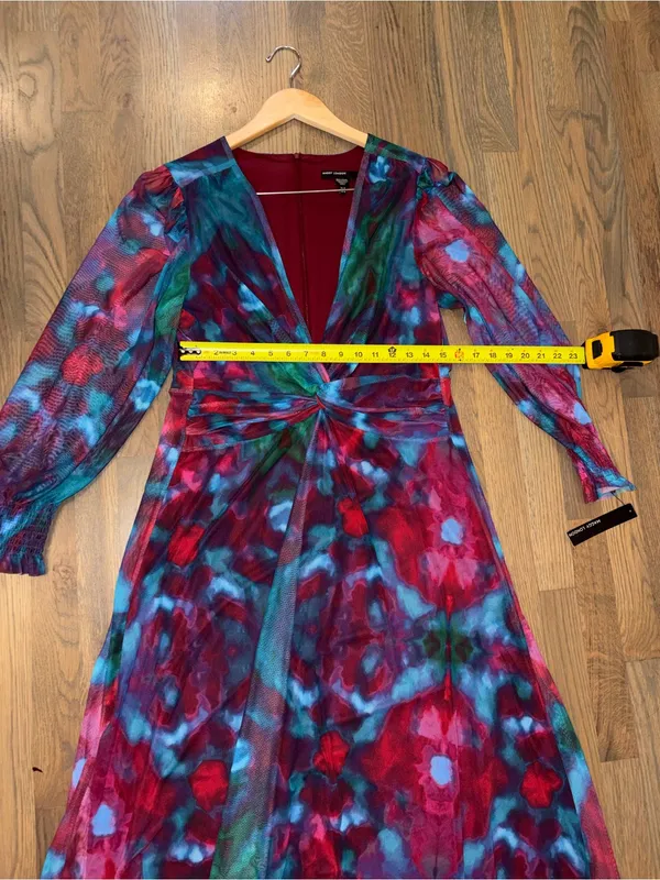 NWT Maggy London Eliana Twist Front Mesh Maxi Dress Pink Berry Watercolor 14 - Image 8