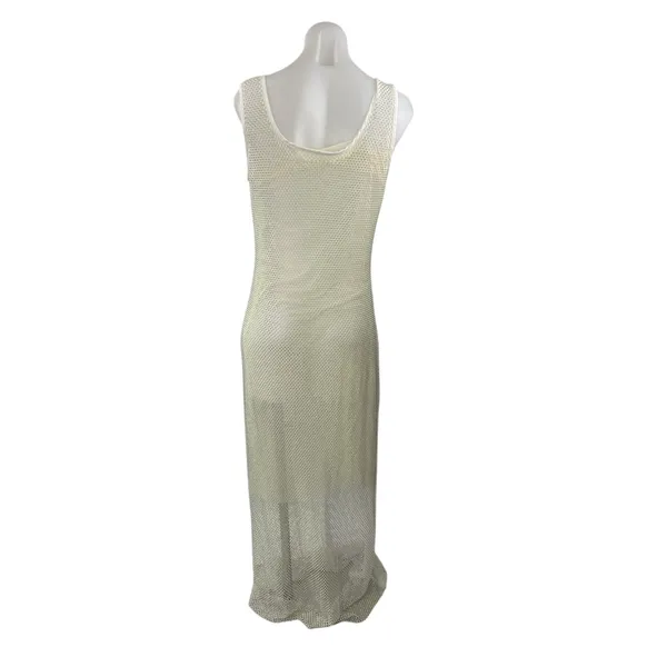 NWT Lavish Ivy White Sleeveless Beaded Mesh Net Maxi Swim Cover Up Dress Size M - Image 3