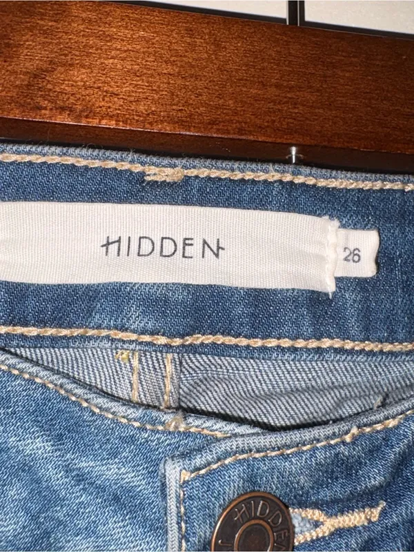 Hidden Jeans Distressed Medium Wash Heavy Fringe Hem Skinny Jeans 26 - Image 3