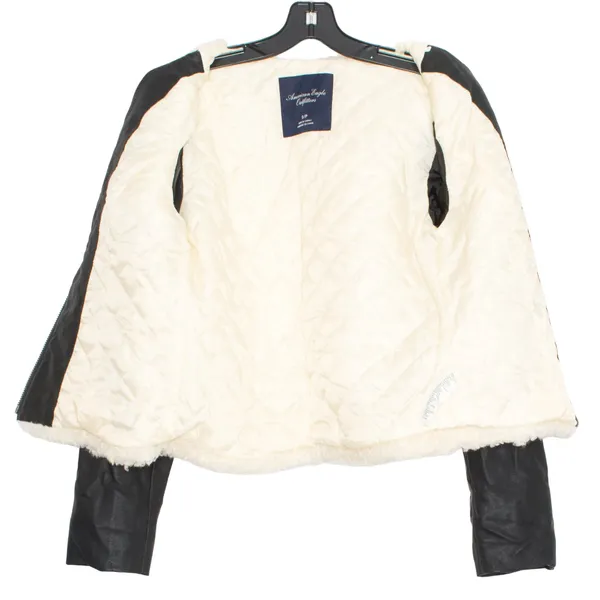 American Eagle Jacket Sherpa Faux Leather Teddy Streetwear Moto Cozy Y2K Small - Image 2
