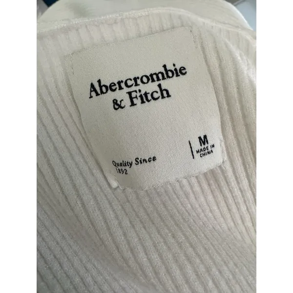 Abercrombie & Fitch White Ribbed V Neck Ballon Sleeve Sweater Size Medium - Image 5