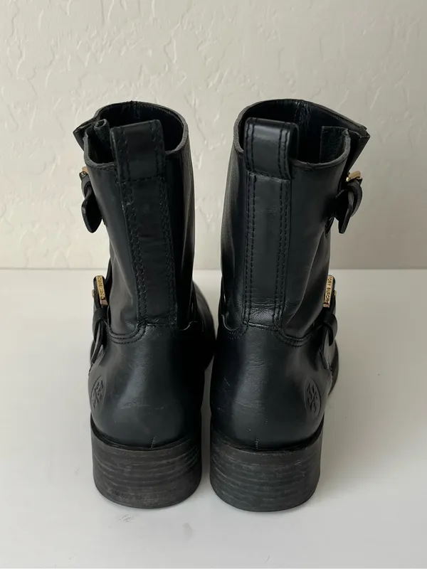 Tory Burch Bennie Buckled Leather Short Moto Boots Black Size Women’s 8.5 - Image 5
