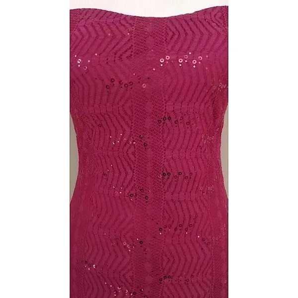 Strapless Burgundy Lace Maxi Dress with Sequins Mermaid Formal Party Holiday - Image 3