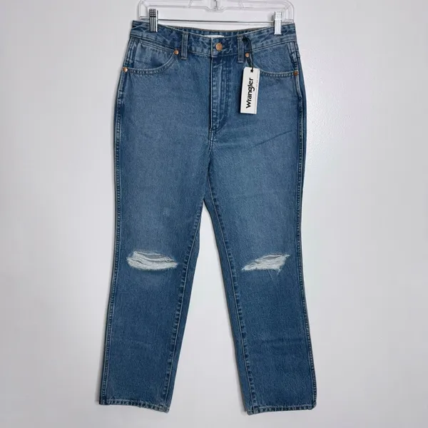 NWT Wrangler Wild‎ West 603 High Rise Straight Jeans Ripped Knees Size 28 - Image 3
