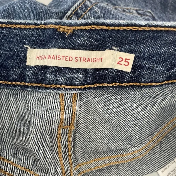 Levi's High Waisted Straight Denim Jeans Distressed Blue Women's Size 25 - Image 7