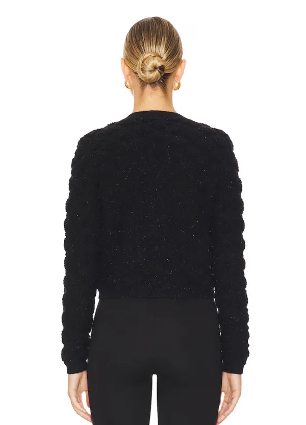 Revolve Line & Dot Black Textured Knit Cardigan with Gold Buttons - Image 2