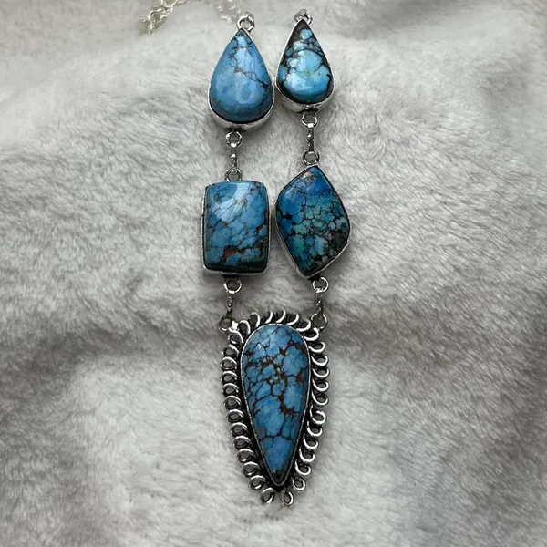 Turquoise Natural Gemstone 925 Silver Plated 16” Necklace - Image 3