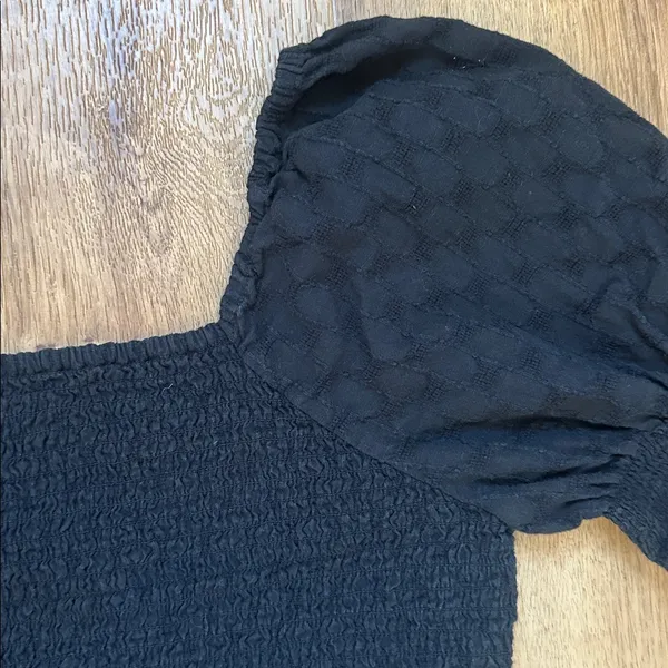 Madewell 100% Cotton Lucie‎ Puff-Sleeve Smocked Bodice Top in Black Size Small - Image 7