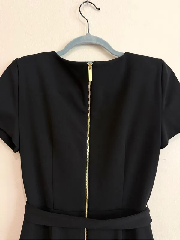 Calvin Klein Black Wrap Ruffle Tie-Waist Crepe Dress Size 4 - Image 9