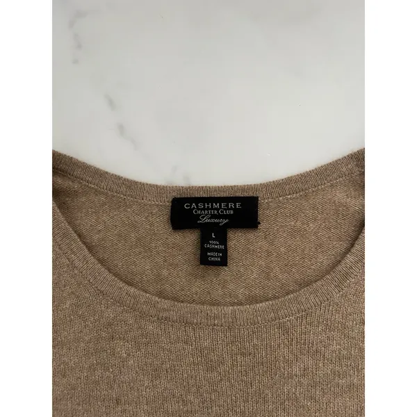 Charter Club Luxury Cashmere Crewneck Sweater Tan Sz Large Minimalist Classic - Image 3