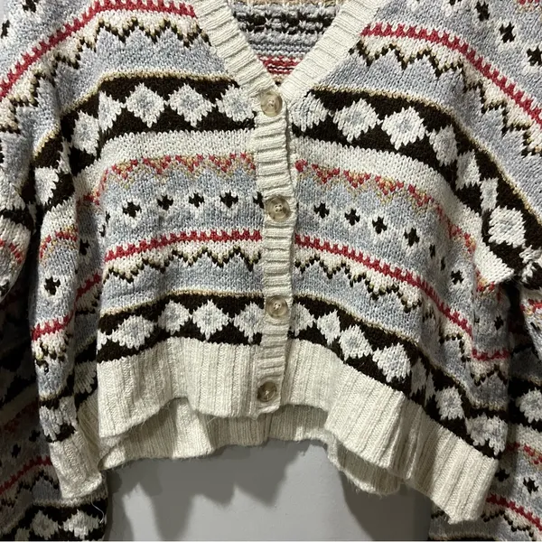 American Eagle Women’s Multicolored Cropped Cardigan Ski Sweater Size Large‎ - Image 4