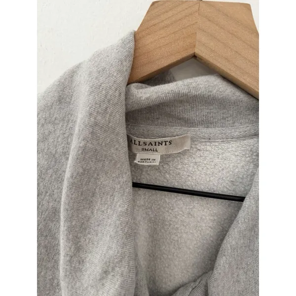 ALLSAINTS Brooke Sweat Women’s Gray Snap Hooded Jacket Pockets Size Sm Lounge - Image 3