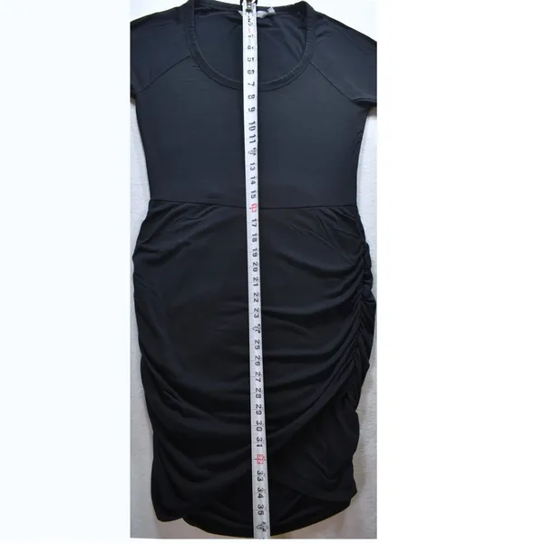 Athleta Black Ruched Bodycon Dress Short Sleeve Scoop Neck Small - Image 7